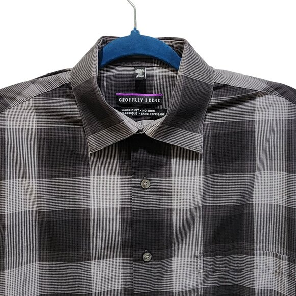 Geoffrey Beene Mens 15.5 32/33 Plaid Long Sleeve Dress Shirt Gray Black Classic - Picture 4 of 9